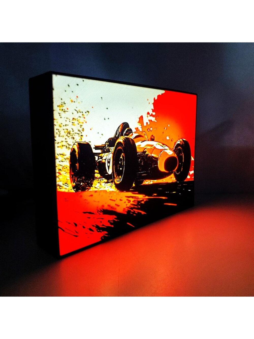 Vintage Formula 1 Lighted Sign - 9.5" x 7" USB Powered LED Light Box with Dimmer